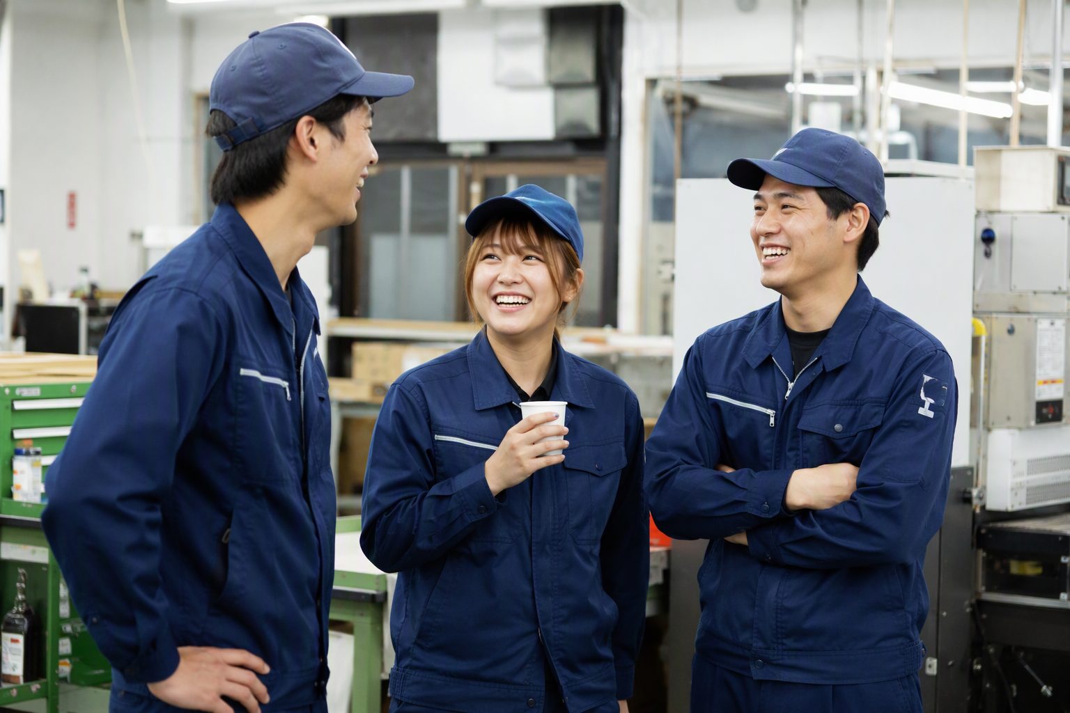 休憩中に談笑する若手社員たち